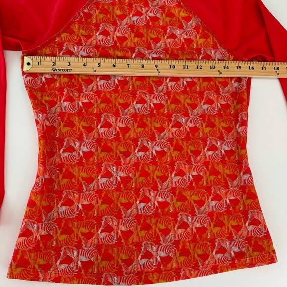 Prana Charline Sun Swim Shirt Red Zebra Print Crew Neck Long Sleeve Size XS - Picture 3 of 5